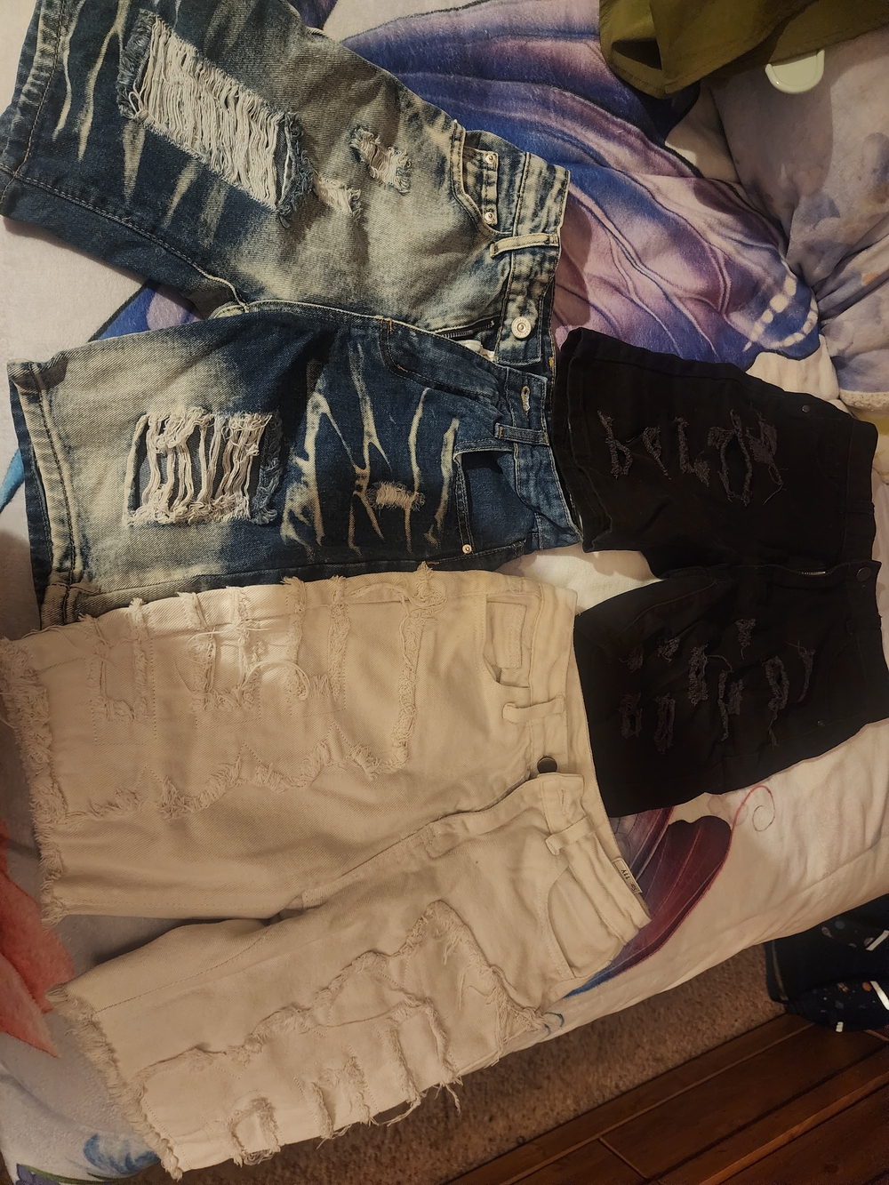 Bundle Sale....Distressed Denim & Cotton Shorts Bundle - Blue, Black, Cream